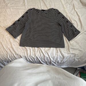 Banana Republic Navy and White Striped Long Sleeve Top